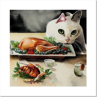 Thanksgiving Food and Cat Posters and Art